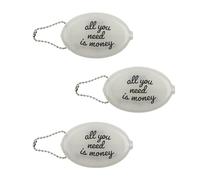 Fisura - Portamonete ovale in gomma “All you need” bianco. Portamonete retrò con catenella, mini portafoglio da tasca unisex, idea regalo originale. 3 pezzi.