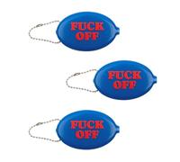 Fisura - Portamonete ovale in gomma “F*ck off” blu scuro. Portamonete retrò con catenella, portafoglio compatto da tasca unisex, regalo divertente e originale. 3 pezzi.