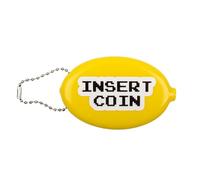 Fisura - Portamonete ovale in gomma “Insert coin” giallo. Portamonete retrò con catenella, portafoglio da tasca per tutti i giorni, idea regalo unisex. 1 pezzo.