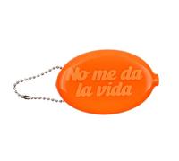 Fisura - Portamonete ovale in gomma “No me da la vida” arancione. Portamonete retrò con catena, mini portafoglio da tasca unisex, regalo originale per ogni occasione. 1 pezzo.