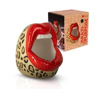 Fisura Posacenere originale "bocca" con stampa leopardata. Posacenere in ceramica da regalare. Per cucina, esterno o interno. Vaso originale 9,5 x 12 cm