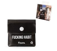 Fisura - Posacenere tascabile pieghevole “F*cking habit”. Perfetto per auto, viaggi o attività all’aperto. Bustina portacenere riutilizzabile, compatta e originale. 8 x 8 cm.