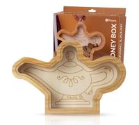 Fisura - Salvadanaio in legno per bambini a forma di lampada magica. Salvadanaio trasparente per monete e banconote. Legno e metacrilato. Idea regalo originale. 25 x 15 cm.