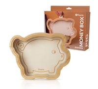 Fisura - Salvadanaio per bambini a forma di maialino. Maialino trasparente per risparmiare monete e banconote. Legno e metacrilato. Idea regalo originale. 22,5 x 16 cm.