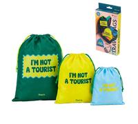 Fisura - Set di 3 borse da viaggio per la lavanderia con messaggio "Out of the Office" - Organizer per bagagli con coulisse (6L, 4L, 2L) - (Tourist, verde)