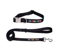 Fisura - Set di collare e guinzaglio per cani di piccola e media taglia con messaggio "I'm the boss", set di collare e guinzaglio regolabile originale in nylon.