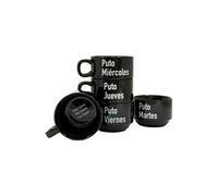 Fisura- Set di tazze divertenti Tazze caffe con frasi. Set tazze colazione nero. Set di 5 divertenti tazze in ceramica (Spagnolo nero)