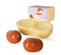 Fisura - Set saliera e pepiera originale «arachide» in ceramica. Coppia decorativa da tavola con design a forma di nocciolina. 2 pezzi creativi. Dimensioni 13 x 6,5 cm
