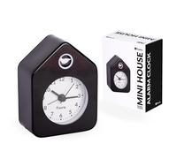 Fisura - Sveglia analogica a forma di mini casetta bianca e nera. Orologio sveglia silenzioso senza tic tac, allarme compatto e originale. 9,7 x 7,3 x 4,5 cm. 1 pila AA