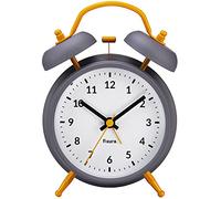 Fisura - Sveglia analogica grigia e gialla senza ticchettio. Sveglia con luce notturna a Led. Quadrante 9 centimetri.11,7x5,5x16. Metallo