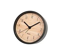 Fisura - Sveglia analogica nera e in legno. Sveglia senza ticchettio. Sveglia senza ticchettio. Sveglia a batteria. Sveglia in metallo di 11 cm di diametro e 3,8 cm di larghezza.