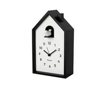 FISURA - Sveglia a cucù casetta bianca e nera. Sveglia analogica originale. Sveglia con lancette, tasto snooze e luce. Funzionamento: 3 batterie AA (non incluse)