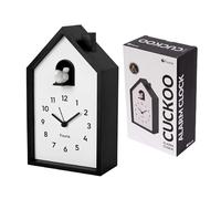 FISURA - Sveglia a cucù casetta bianca e nera. Sveglia analogica originale. Sveglia con lancette, tasto snooze e luce. Funzionamento: 3 batterie AA (non incluse)