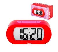 Fisura - Sveglia digitale gialla, orologio con display LED, formato 12/24 ore con retroilluminazione, sveglia da comodino a batterie, funziona con 3 AAA (Rosso e rosa)