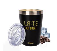 Fisura - Tazza bicchiere termico originale “Late but great”. Bicchiere thermo da caffè da portare via nero. Tazza da viaggio 310 ml. Tazza termica in acciaio inossidabile. Senza BPA. Tazza per auto.
