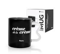 Fisura Tazza da caffè in vetro con scritta "crème". Tazza in borosilicato nera con manico originale trasparente. Bicchiere in vetro per tè o caffè. Capacità: 410 ml.
