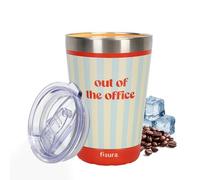 Fisura - Tazza termica da viaggio “Out of the office” 310 ml, tazza termica da viaggio blu e beige in acciaio inox, tazza caffè termica acciaio inox per auto, senza BPA, regalo divertente