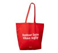 Fisura - Tote bag in cotone con scritta in pile “Better late”. Borsa 100% cotone rossa e rosa con tasca interna. Tote bag originale per la spesa. Dimensioni 70 x 51 cm.