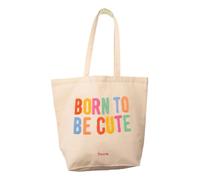 Fisura - Tote bag in cotone con scritta in pile “Born to be cute”. Borsa 100% cotone con tasca interna. Tote bag originale per shopping. Dimensioni 70 x 51 cm.