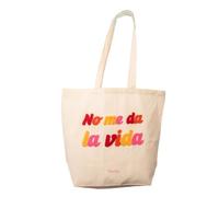 Fisura - Tote bag in cotone con scritta in pile “No me da la vida”. Borsa 100% cotone con tasca interna. Tote bag originale per shopping. Dimensioni 70 x 51 cm.