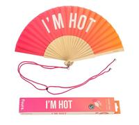 Fisura - Ventaglio originale con messaggio "I'm hot". Ventaglio in legno moderno e divertente. Ventaglio rosa sfumato. Ventaglio con cordino porta ventaglio. Dimensioni: 42,5 x 23 cm.