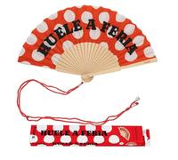 Fisura - Ventaglio in legno con messaggio “Huele a feria”. Ventaglio a mano rosso con laccetto, stile tradizionale. Accessorio estivo per feste e fiere, idea regalo originale, dimensioni 42,5 x 23 cm