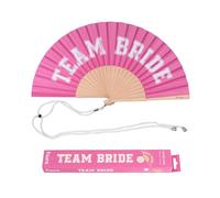 Fisura - Ventaglio in legno con messaggio “team bride”. Accessorio perfetto per matrimoni e addii al nubilato, ventaglio portatile colorato con gancio incluso. Dimensioni: 42,5 x 23 cm