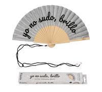 Fisura - Ventaglio in legno con messaggio “yo no sudo”. Ventaglio a mano moderno con glitter argento e laccetto. Accessorio estivo brillante, idea regalo originale, dimensioni 42,5 x 23 cm