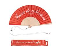 Fisura - Ventaglio in legno dal design originale con messaggio “fuera de cobertura”. Accessorio trendy e colorato, ventaglio portatile rosso con gancio incluso. Dimensioni: 42,5 x 23 cm