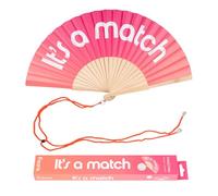 Fisura - Ventaglio in legno dal design originale con messaggio “It’s a match”. Ventaglio a mano sfumato rosa, accessorio trendy e colorato con gancio pratico. Dimensioni: 42,5 x 23 cm
