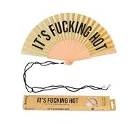 Fisura - Ventaglio in legno originale con messaggio “f*cking hot”. Accessorio moderno e scintillante, ventaglio portatile dorato con glitter e gancio incluso. Dimensioni: 42,5 x 23 cm