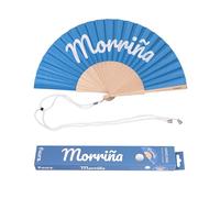 Fisura - Ventaglio in legno originale con messaggio “morriña”. Accessorio raffinato e colorato, ventaglio portatile blu con gancio incluso. Dimensioni: 42,5 x 23 cm