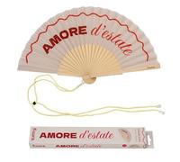 Fisura - Ventaglio originale con messaggio “Amore d'estate”. Accessorio pieghevole in legno rosso, ventilatore manuale leggero ideale per spiaggia, viaggio o festival. Laccetto incluso 42,5 x 23 cm