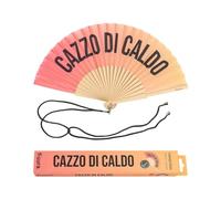 Fisura - Ventaglio originale con messaggio “Cazz* di caldo”. Ventaglio in legno moderno e divertente. Ventaglio sfumato in toni rossi. Ventaglio con cordino porta ventaglio. Dimensioni: 42,5 x 23 cm.