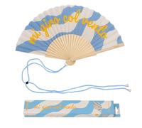 Fisura - Ventaglio Originale con Messaggio “col Vento”. Accessorio Pieghevole in Legno Blu, Ventilatore Manuale Leggero Ideale per Estate, Spiaggia, Vacanze o Viaggio. Laccetto Incluso 42,5 x 23 cm