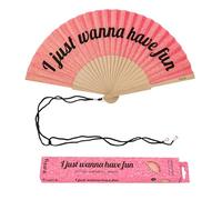 Fisura - Ventaglio originale con messaggio “Have fun”. Accessorio pieghevole in legno con glitter rosa, ventilatore manuale per estate, spiaggia, viaggio o festa, con laccetto incluso 42,5 x 23 cm