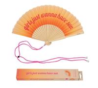 Fisura - Ventaglio originale con messaggio “Have sun”. Accessorio pieghevole in legno, ventilatore manuale sfumato arancione per estate, spiaggia o viaggio, con laccetto incluso 42,5 x 23 cm