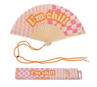 Fisura - Ventaglio originale con messaggio “I'm chill”. Accessorio pieghevole in legno rosa, ventilatore manuale leggero ideale per estate, vacanze, città o spiaggia, con laccetto incluso 42,5 x 23 cm