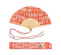 Fisura - Ventaglio originale con messaggio 'I'm f*cking hot'. Moderno e divertente in legno. Rosso con motivo e cordino porta ventaglio. Dimensioni: 42,5 x 23 cm.