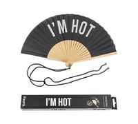 Fisura - Ventaglio originale con messaggio “I'm hot”. Moderno e divertente ventaglio nero con cordino porta.
