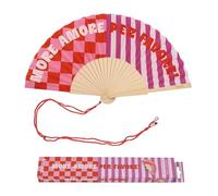 Fisura - Ventaglio Originale con Messaggio “More Amore”. Accessorio Pieghevole in Legno Rosa, Ventilatore Manuale Leggero per Estate, Spiaggia, Festival o Viaggio. Laccetto Incluso 42,5 x 23 cm
