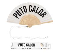 Fisura - Ventaglio originale con messaggio “P*to calor”. Ventaglio pieghevole in legno moderno, ventilatore manuale bianco leggero per estate, spiaggia e viaggio. Laccetto incluso 42,5 x 23 cm