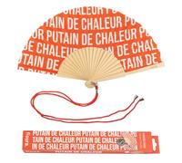 Fisura - Ventaglio Originale Con Messaggio "P*ttain De Chaleur". Moderno e Divertente in Legno Rosso Con Motivo. Cordino Porta Ventaglio Incluso. Dimensioni: 42,5 x 23 cm.