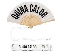 Fisura - Ventaglio originale con messaggio “Quina calor”. Ventaglio pieghevole in legno, ventilatore manuale bianco leggero per estate, spiaggia, vacanze e viaggio. Laccetto incluso 42,5 x 23 cm