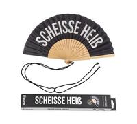 Fisura - Ventaglio originale con messaggio “Sch*isse Heir”. Ventaglio in legno moderno e divertente. Ventaglio nero e bianco. Ventaglio con cordino porta ventaglio. Dimensioni: 42,5 x 23 cm.