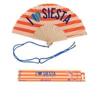 Fisura - Ventaglio originale con messaggio “Siesta”. Accessorio pieghevole in legno con glitter arancione, ventilatore manuale estivo per spiaggia, viaggio o festival, laccetto incluso 42,5 x 23 cm