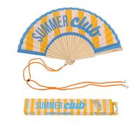 Fisura Ventaglio originale con scritta "Summer Club". Ventaglio in legno moderno e colorato. Ventilatore a mano blu e giallo. Gancio incluso. Idea regalo divertente. 42,5 x 23 cm