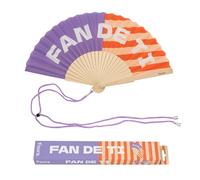 Fisura - Ventaglio Originale con Scritta “Fan de ti”, Ventaglio in Legno Moderno Viola con Righe Arancioni, Ventaglio a Mano con Laccetto Incluso, Idea Regalo Divertente, 42,5 x 23 cm