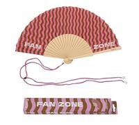 Fisura - Ventaglio Originale con Scritta “Fan zone”, Ventaglio in Legno Moderno con Onde Rosa e Marroni, Ventaglio a Mano con Laccetto Incluso, Idea Regalo Divertente, 42,5 x 23 cm