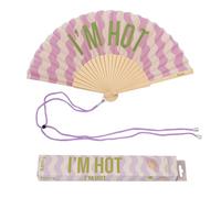 Fisura - Ventaglio Originale con Scritta “I’m hot”, Ventaglio in Legno Moderno Lilla con Onde, Ventaglio a Mano con Laccetto Incluso, Idea Regalo Divertente, 42,5 x 23 cm